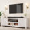 Meuble télé cannelé de 80 po, meuble télé moderne avec rangement, meuble média en bois avec porte cannelée et poignée dorée pour le salon, la chambre à coucher