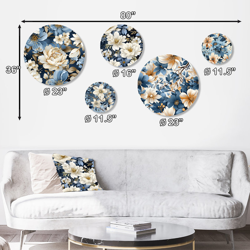 Daigre - ensemble de 5 art mural floral rond