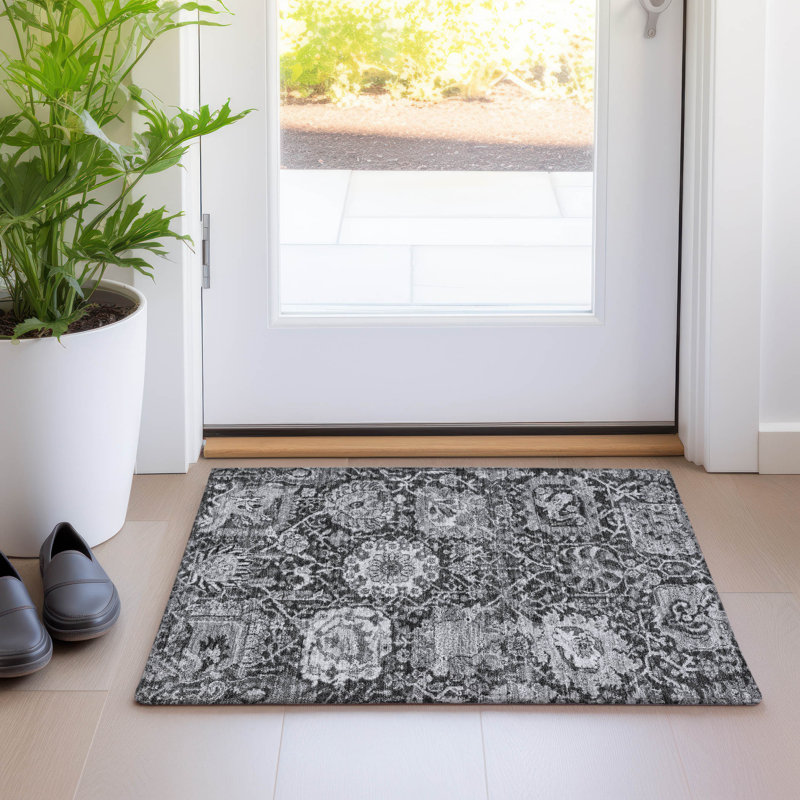 Machine Washable Indoor/Outdoor Christain ACN1322 Gray Rug, Rectangle 1'8" x 2'6"