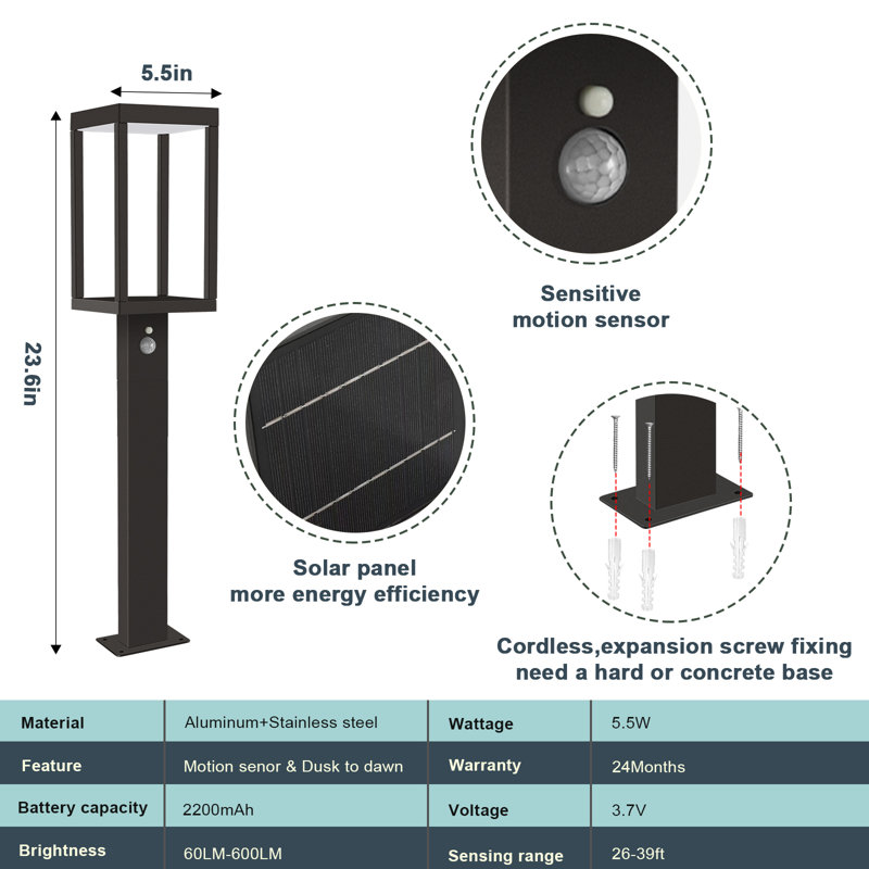 Éclairage solaire d'extérieur solaire Dusk to Dawn, H 24 po x l 6 po x P 6 po