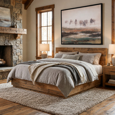 Grazing Stallions Rustic Framed Canvas Wall Art