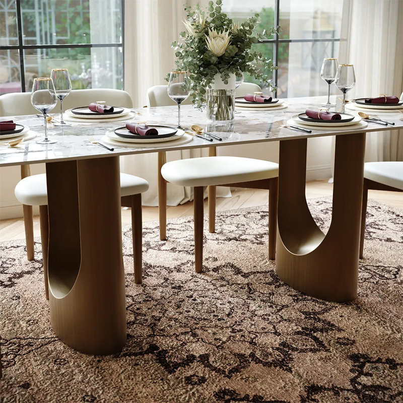 Modern Rectangular Sintered Stone Dining Table With Double Pedestal Base, Pandora, 30" H x 70.87" L x 35.43" W
