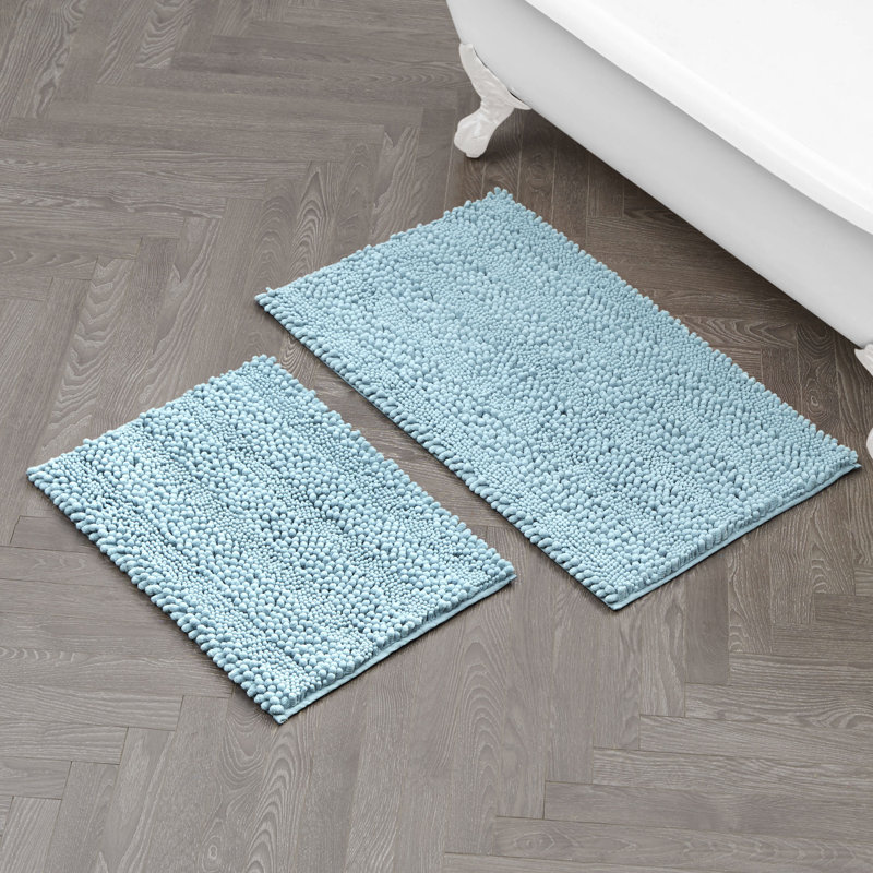 Laura Ashley Astor Chenille 2 Pieces Non-Slip Bath Mat, Aqua