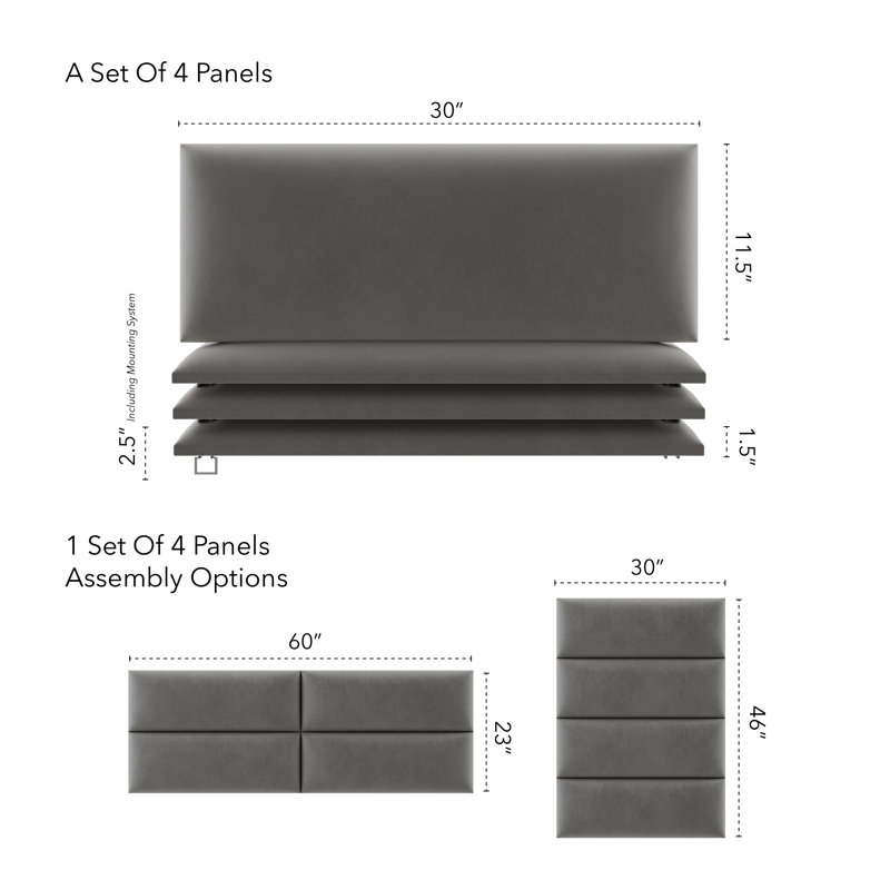 Velvet Wall Paneling in Gothic Gray, 11.5" H x 30" W x 1.5" D