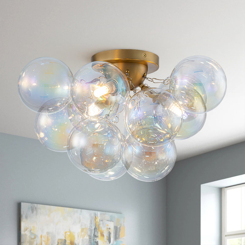 Plafonnier semi-encastré à 3 bulles en verre