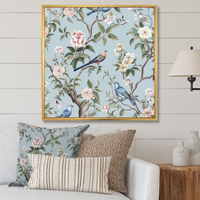 Chinoiserie, oiseaux et pivoines sur toile