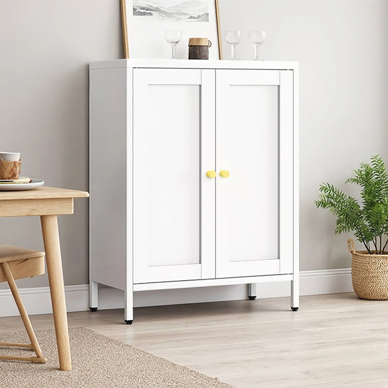 31.5" Tall Metal Side Cabinet with 2 Doors and 2 Adjustable Shelves, White