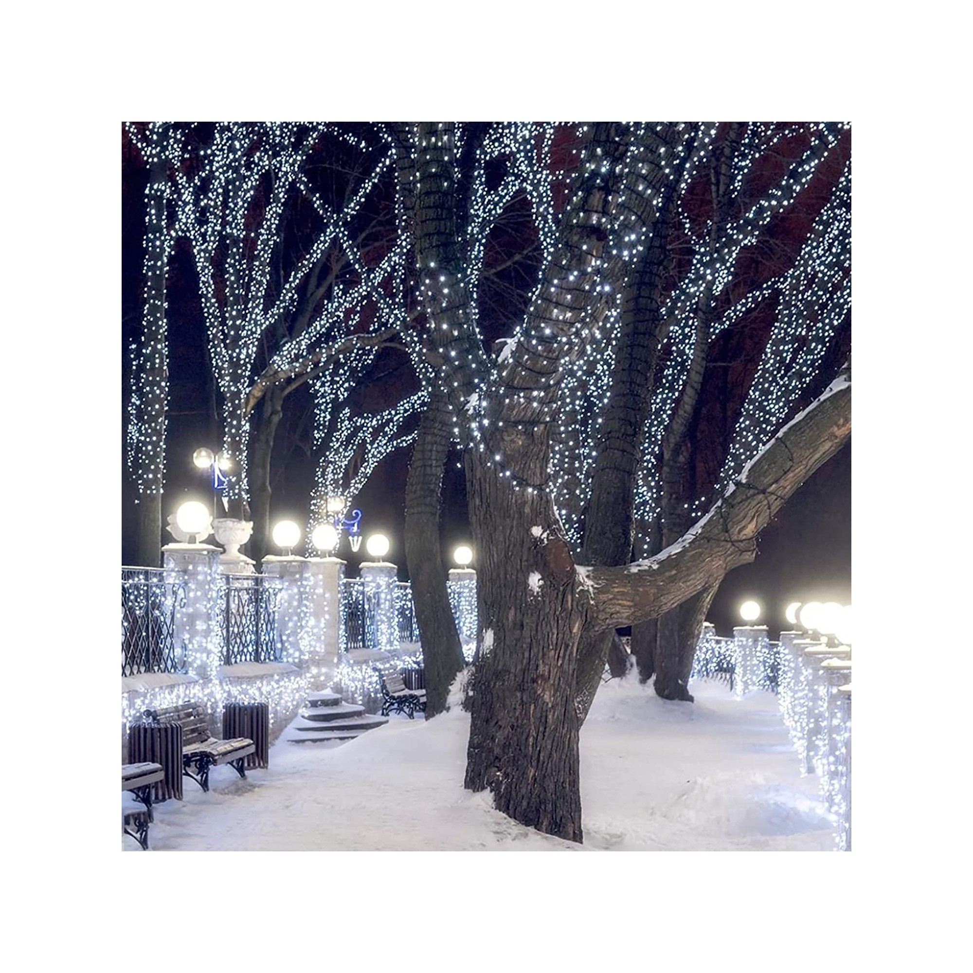 Outdoor LED String Lights with Modes, Cool White, 393"