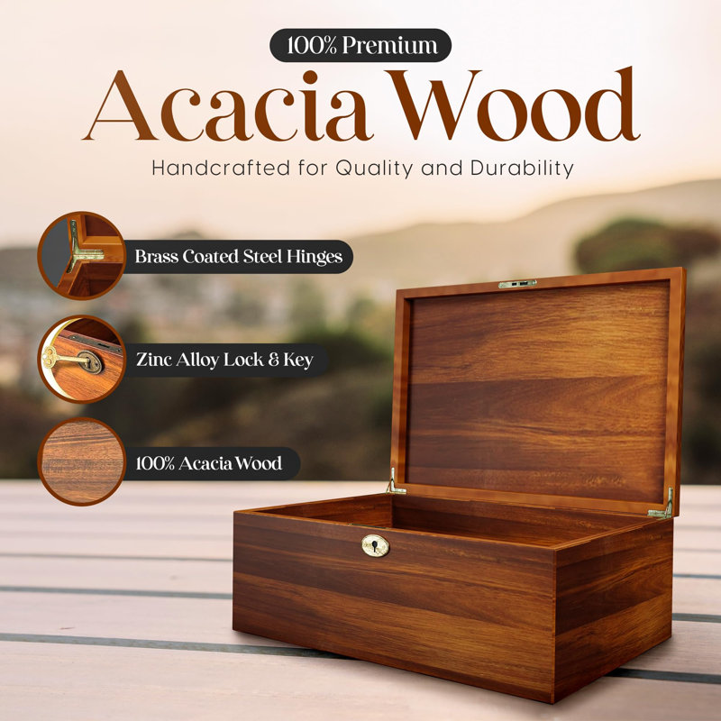 Wooden Keepsake Box with Hinged Lid & Locking Key