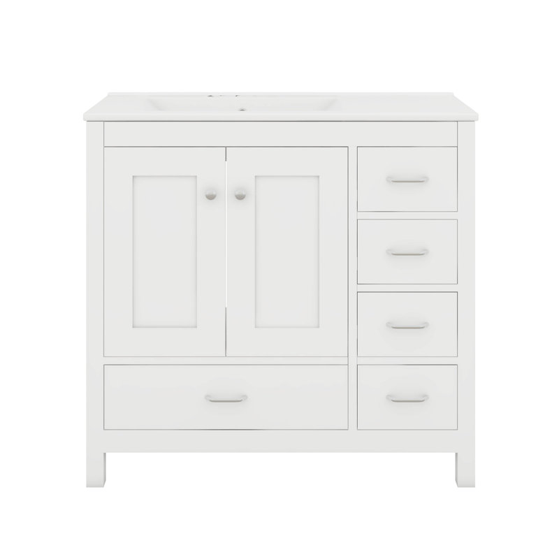 Ensemble de meuble-lavabo simple 36 po avec 2 portes à fermeture douce et 5 tiroirs 36 po avec lavabo en céramique