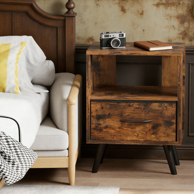 Modern Nightstand With Drawer And Open Storage, 2-Tier Bedside Table For Small Spaces, Sturdy Side Table For Bedroom And Living Room