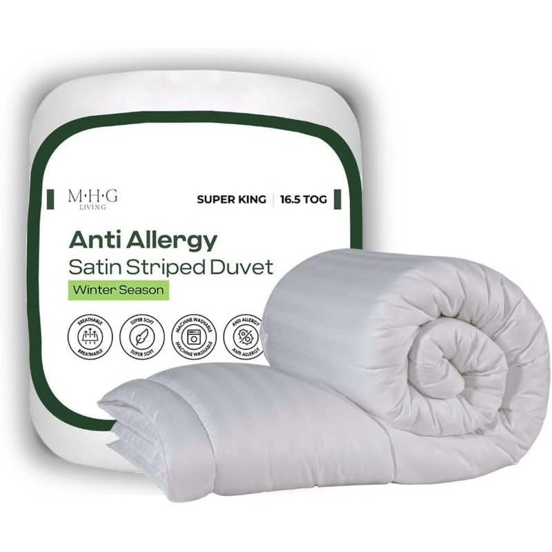 MHG Living Luxury Soft Touch Striped Microfibre 16.5 Tog Duvet – Anti-Allergy, Lightweight & Breathable Winter Quilt – Single, Double, King & Super King