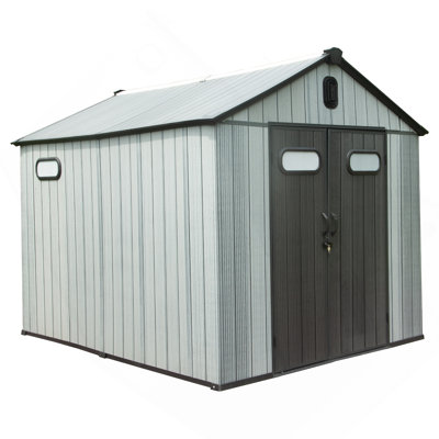8X10FT Outdoor Resin Storage Shed, Waterproof Plastic Garden Shed With Lockable Door, Windows & Vents, Outside Tool Storage Shed For Patio Furniture, Lawn Mower, Bike