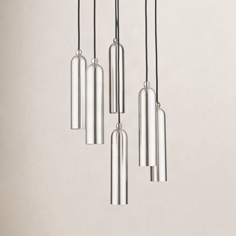 Luminaire suspendu cylindrique à 6 lumières Harly, Nickel brossé