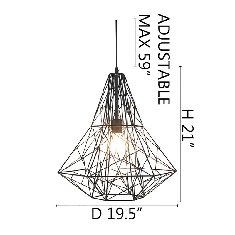 1-Light Black Metal Cage Single Pendant