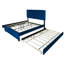 Grand lit bleu avec lit gigogne escamotable et deux tiroirs en tissu, revêtement en velours élégant, fabrication, convient au matériau de rangement de la chambre principale, matériau doux, chambres d'amis idéales