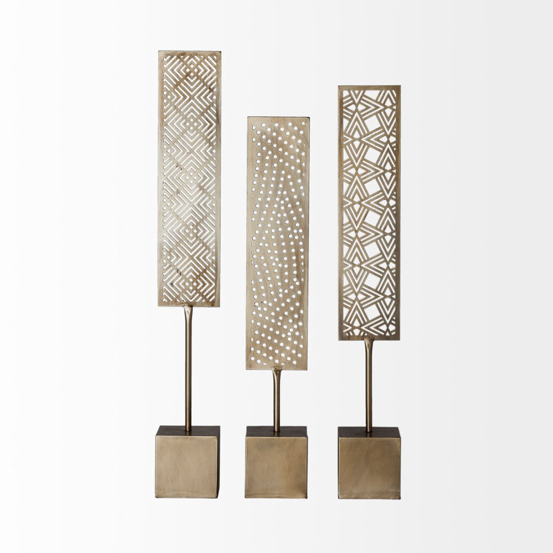 Set of Three Gold Abstract Metal Cutout Tabletop Décor Pieces