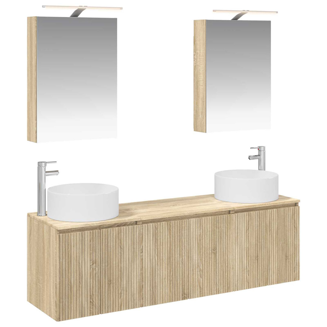vidaXL Bathroom Cabinet Set with Mirror Lights 5 pcs Engineered Wood Furniture