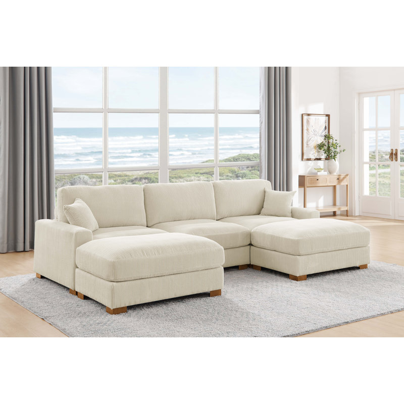 Canapé-lit modulaire 6 pièces, Crème, crème, H 34 po x l 122 po x P 67,5 po