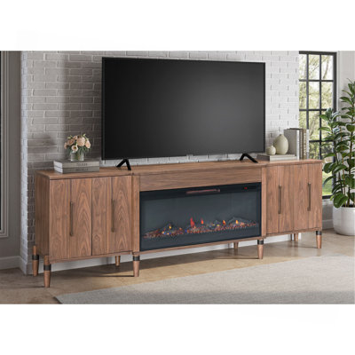 Meuble télé Tranquility de 94 po pour téléviseur de 100 po ou moins, assemblage minimal, finition noyer