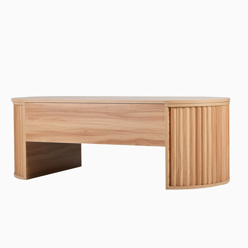 Table basse ovale à plateau relevable, conception en bois avec compartiment caché, Light Brown