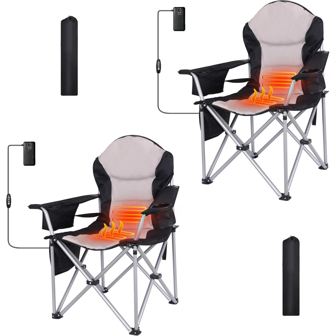 MUKE Outdoor Heated Camping Chair with 10000mAh Power Bank, Cupholder, Side Pockets & Carry Bag (2 Pack) (Set of 2) MUKE