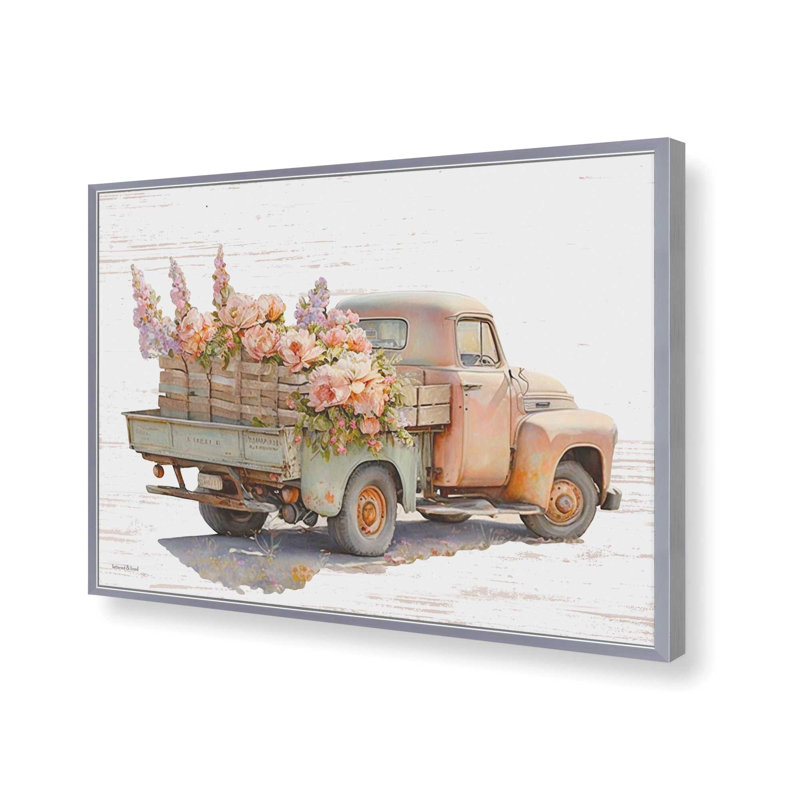 «Vintage Flower Truck V» par lettrage et reproduction d'art, Argent, Impression encadrée, L 16 po x H 12 po