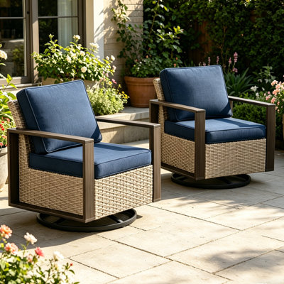 Jerimya Swivel Patio Wicker Outdoor Rocking Club Chair Lounge Chair (Set of 2)