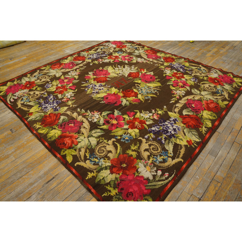 Antique Besserabian Ukraine Floral Flat Weave Rug