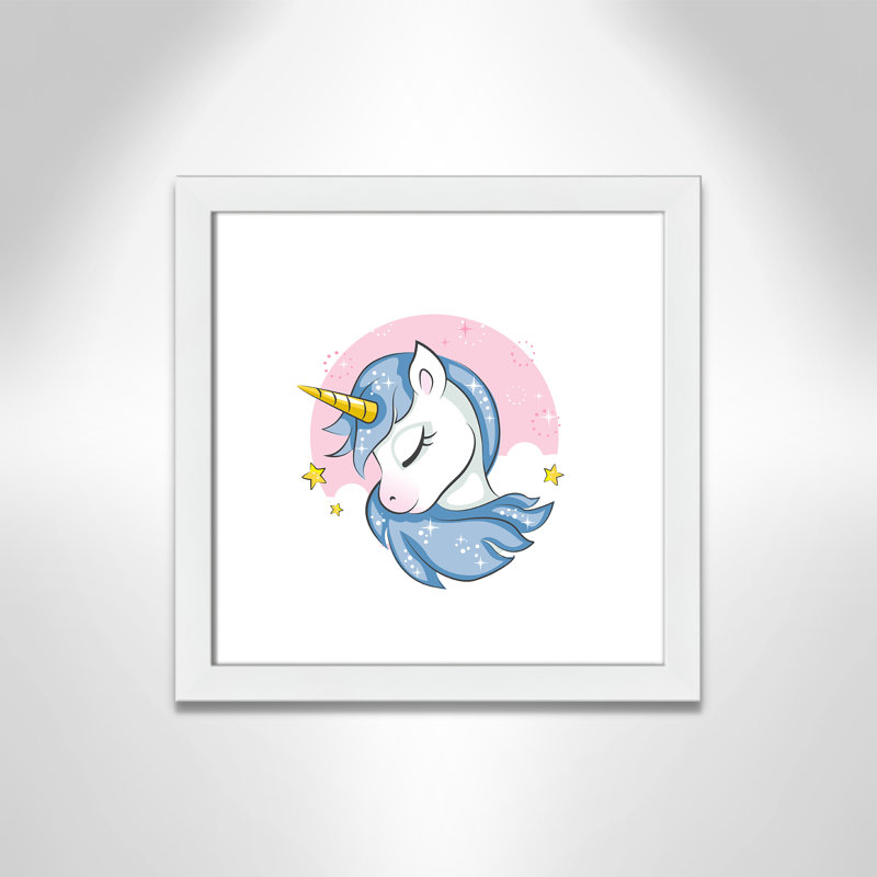 Impression sur papier Sparkly Unicorn, H 16 po x l 16 po x P 0,6 po, Encadré plat blanc