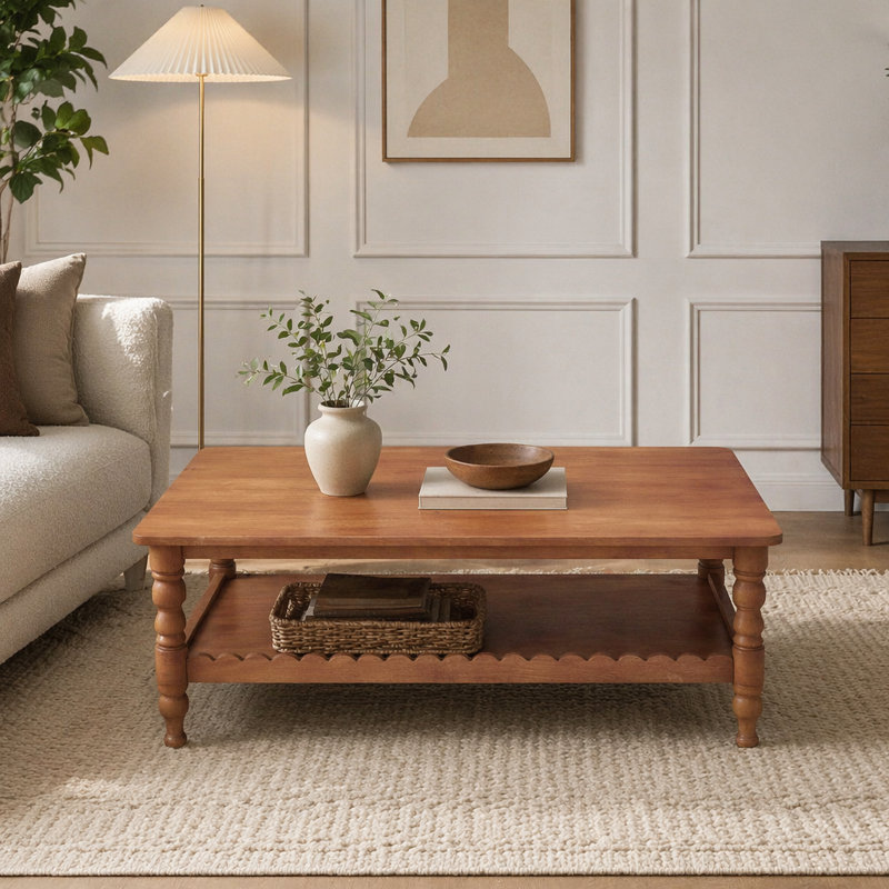 Rectangle Solid Wood Coffee Table with Storage Shelf