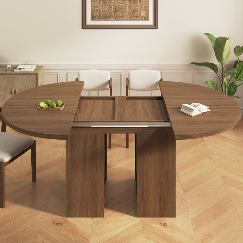 Table de salle à manger extensible 4-8 avec tables de rangement à 3 niveaux, Noyer