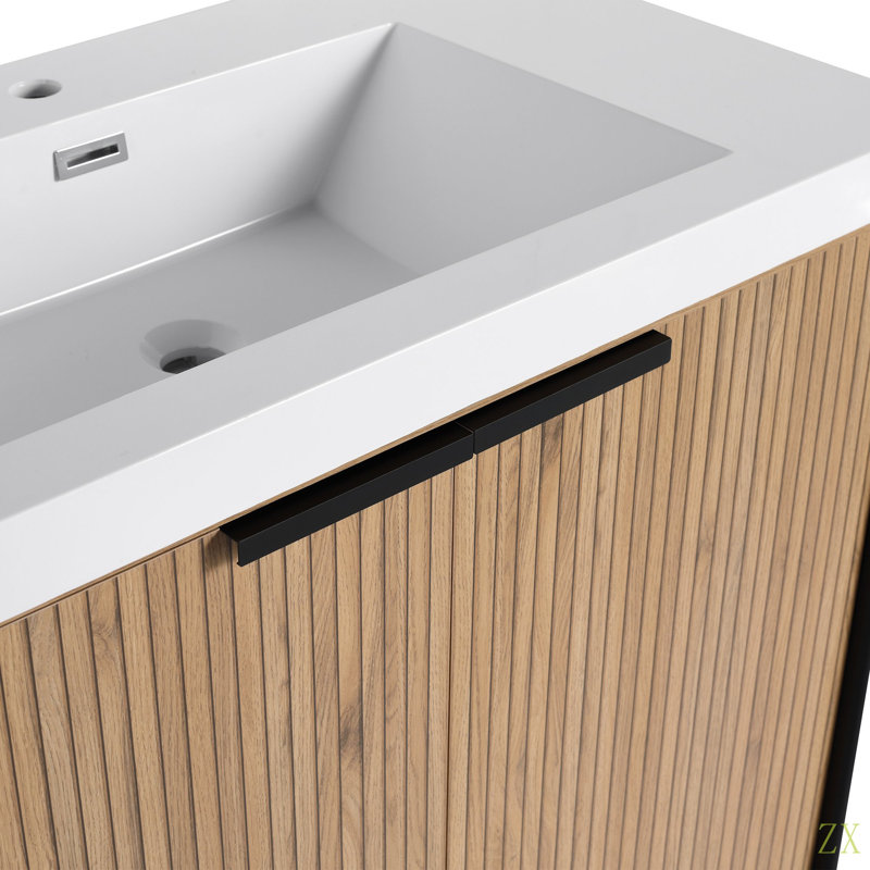 Meuble-lavabo sur pied 36 po avec lavabo en résine et 2 portes d'armoire à fermeture en douceur (emballage KD), 35"