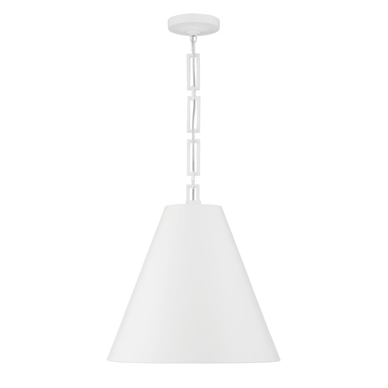 Alston 3 - Light Single Cone Pendant, Matte White/Antique Gold