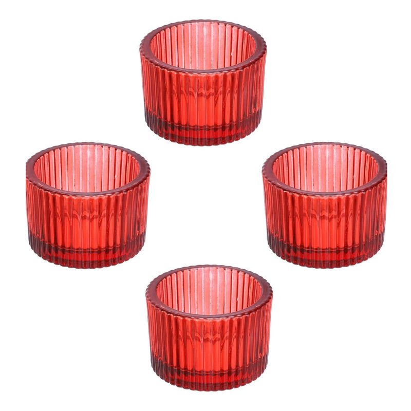 4 bougeoirs en verre rouge 4 pièces