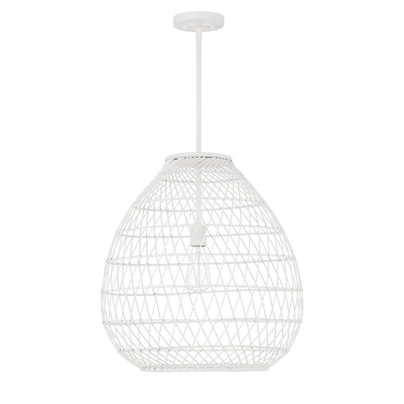 Maya Bisque White Resin Wicker 1-Light Pendant