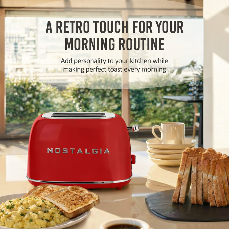Classic Retro 2-Slice Toaster, Red, Red