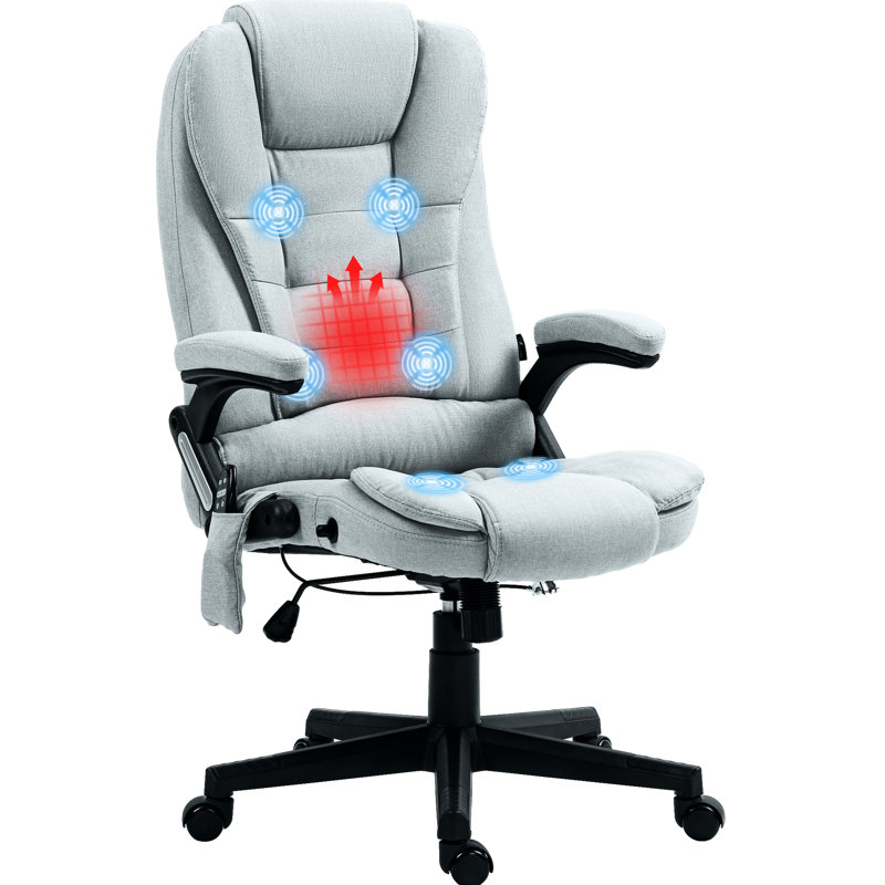 Fauteuil de bureau à 6 points de massage vibrant, gris - inclinable, rembourré, siège réglable pour réduire la fatigue et la chaleur, les maux de dos pendant le travail