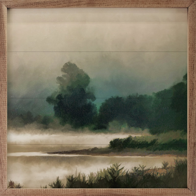 Vintage Landscape Painting with Natural Wood Frame, 16" x 16"