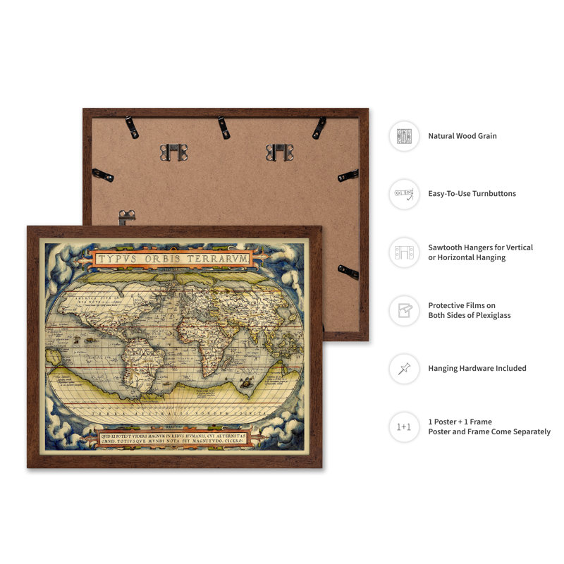 Theatrum Or bis Terrarum, Affiche, H 18 po x l 24 po, Encadrement brun
