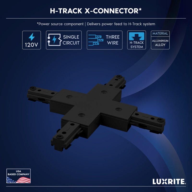 Connecteur d'éclairage en X Luxrite H, connecteur à 4 voies de type H, compatible avec un composant de source d'alimentation à 3 fils 120 V, paquet de 12 noir