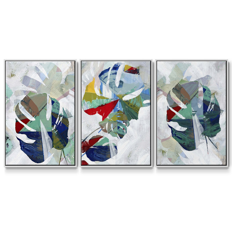 Angled Spaces I, ensemble de 3 pièces encadrées sur toile, H 27 po x l 54 po, Blanc