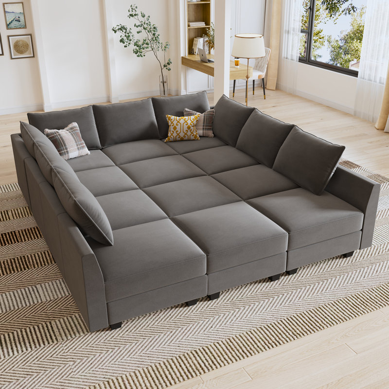 Canapé modulaire rembourré en velours Kandle, Velours gris