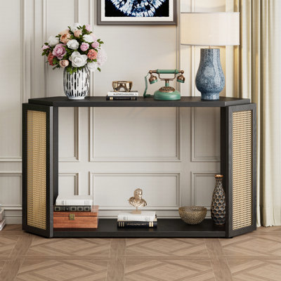 Console Table With Bottom Shelf And Rattan Side