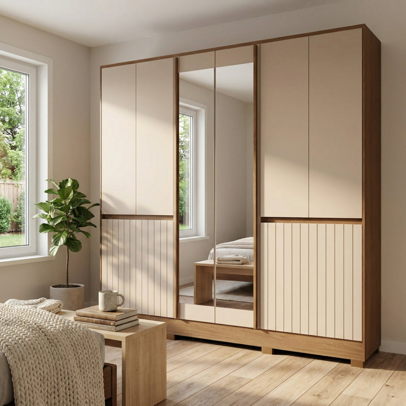 Armoire Alaska 85 "avec tablettes réglables, tringle, Chêne / Brun