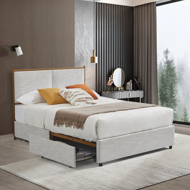 Lit plateforme avec rangement Hiers, Gris, Grand