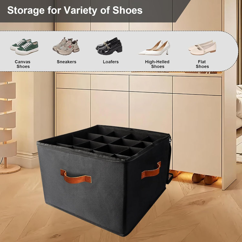 16 Pair Shoe Storage Box, Black