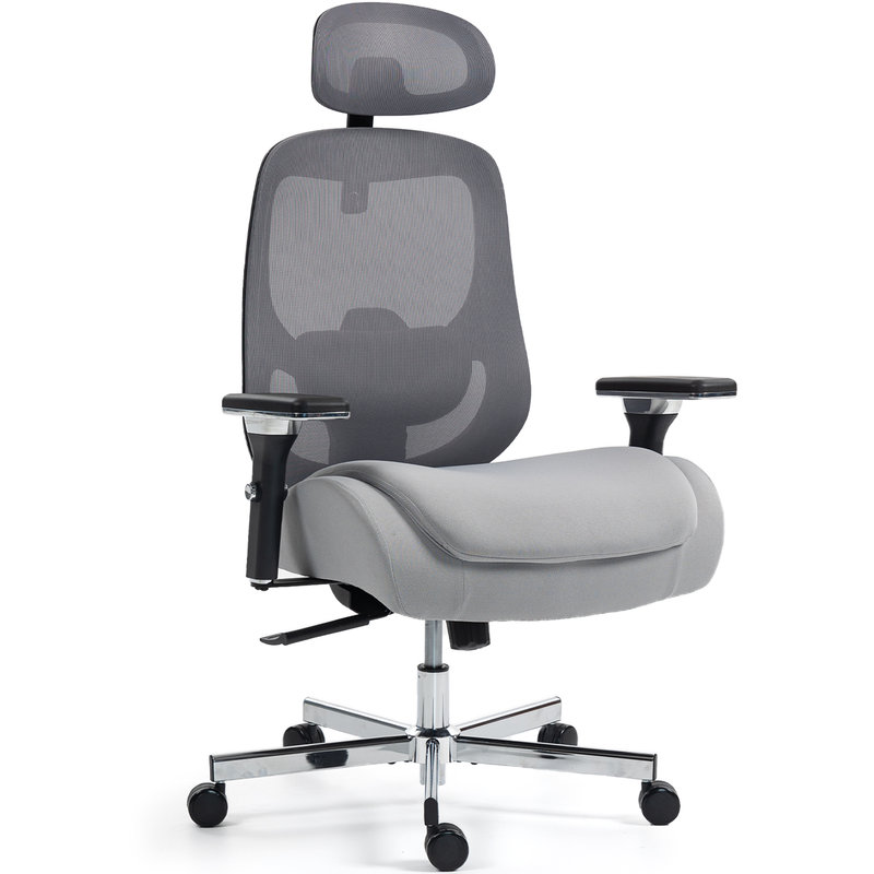 Ergonomic Mesh Office Chair, Comfy Desk Chair, Big and Tall Executive Office Chair with 4D Arms, 2D Lumbar Support, Adjustable Headrest, Grey