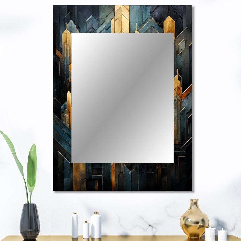 Arches géométriques noires et dorées - miroir de formes abstraites, miroir mural décoratif doré, impression d'art en métal