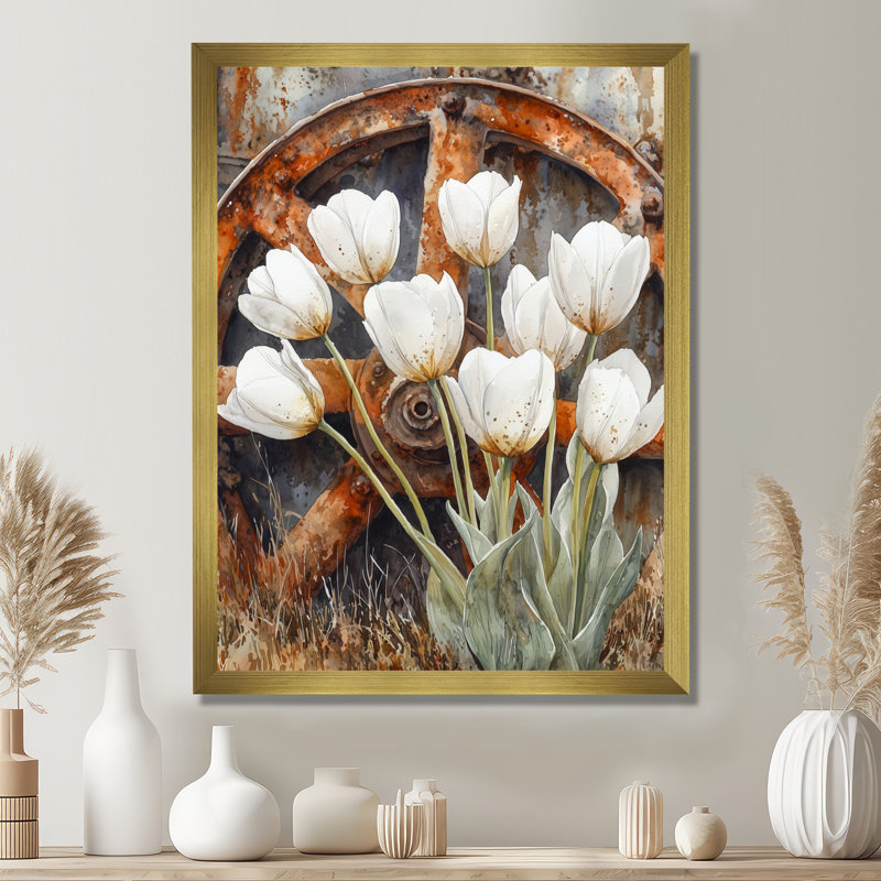 Balictar - art mural floral, H 32 po x l 24 po, Reproduction encadrée sans passe-partout, Doré